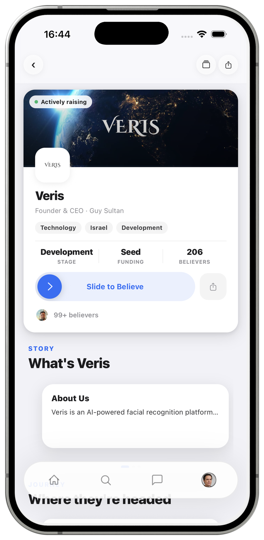 Startup profile in the Solution app